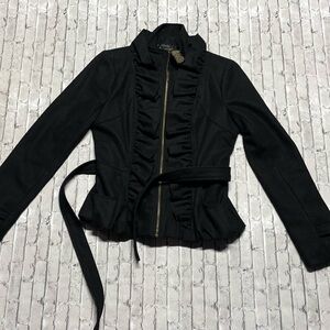 Grass Collection Black Ruffled Blazer